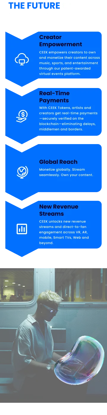 A woman sits on a train with a laptop in a bubble